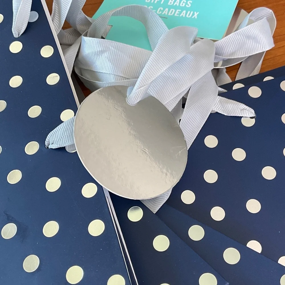 Martha Stewart Blue and Silver Polka Dot Gift Bag
